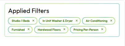 2단계: 필터 적용 화면 &mdash; Studio~1 Beds, In Unit Washer & Dryer, Air Conditioning, Furnished, Hardwood Floors
