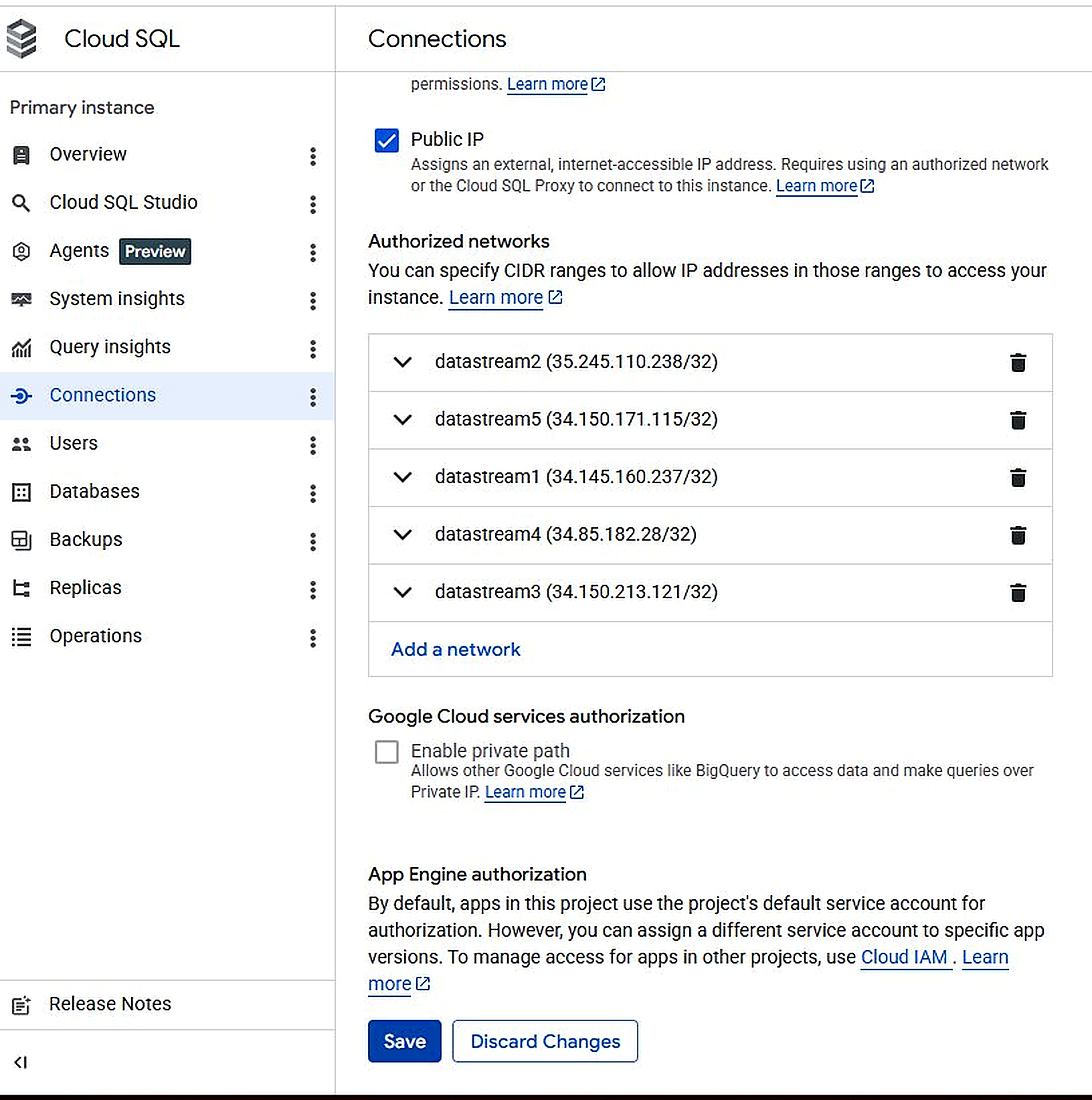 Cloud SQL Authorized Networks