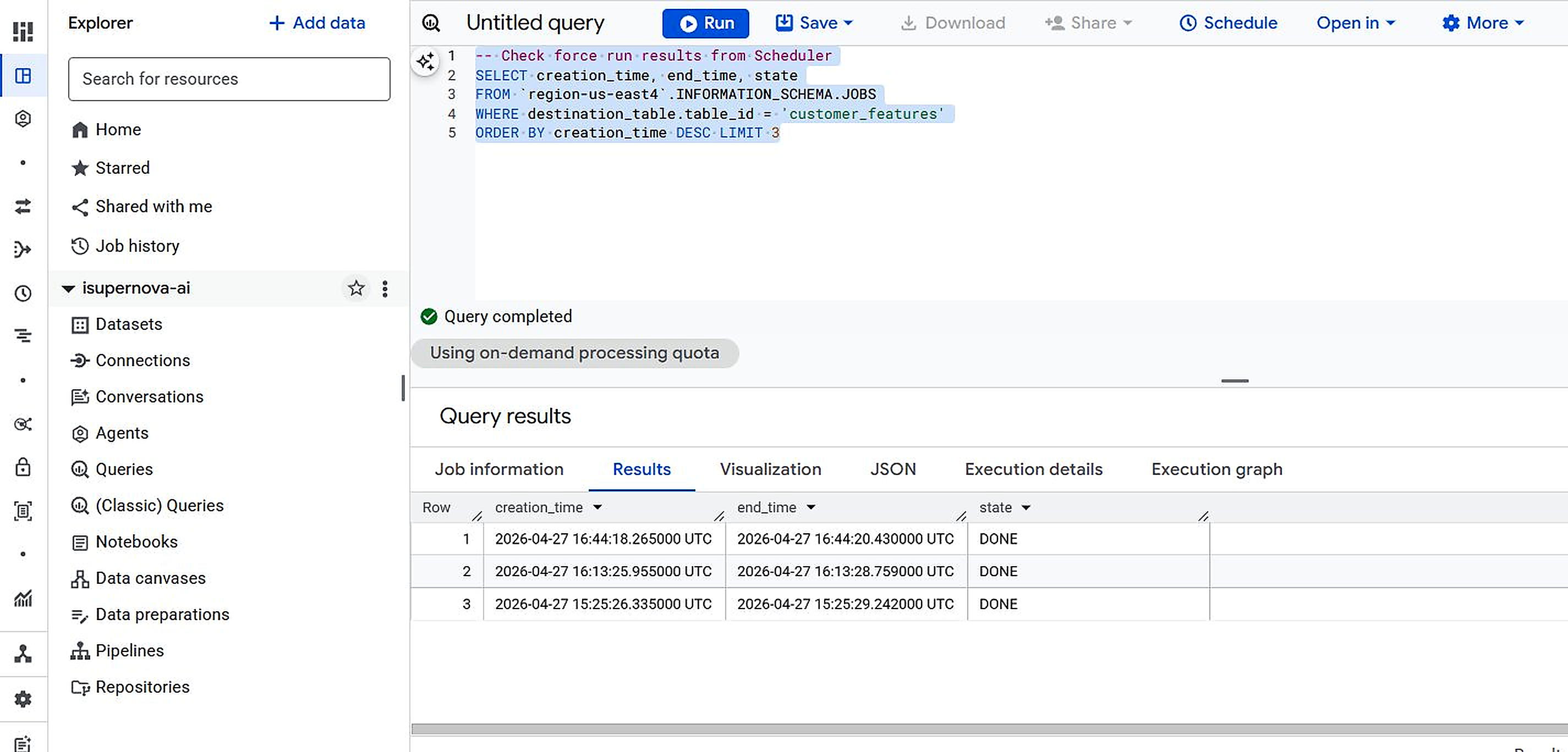 BigQuery Jobs Log
