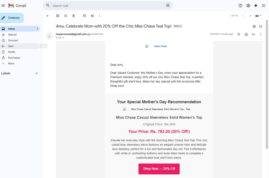 Walsh Retail Mother's Day email received in Gmail inbox