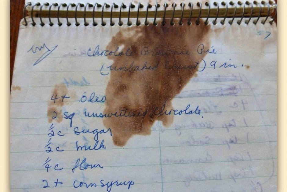 Obviously she did try this recipe eventually judging from the chocolate splat on the page.