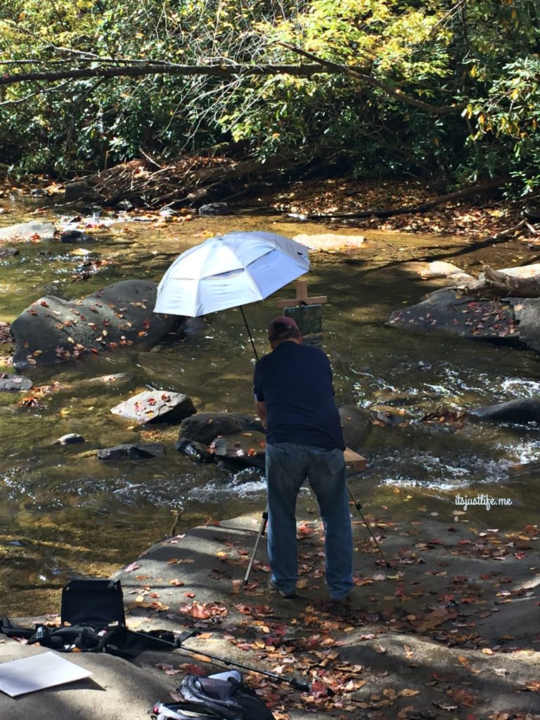 Found my friend, Geoffrey, packing up his painting stuff at Sliding Rock.