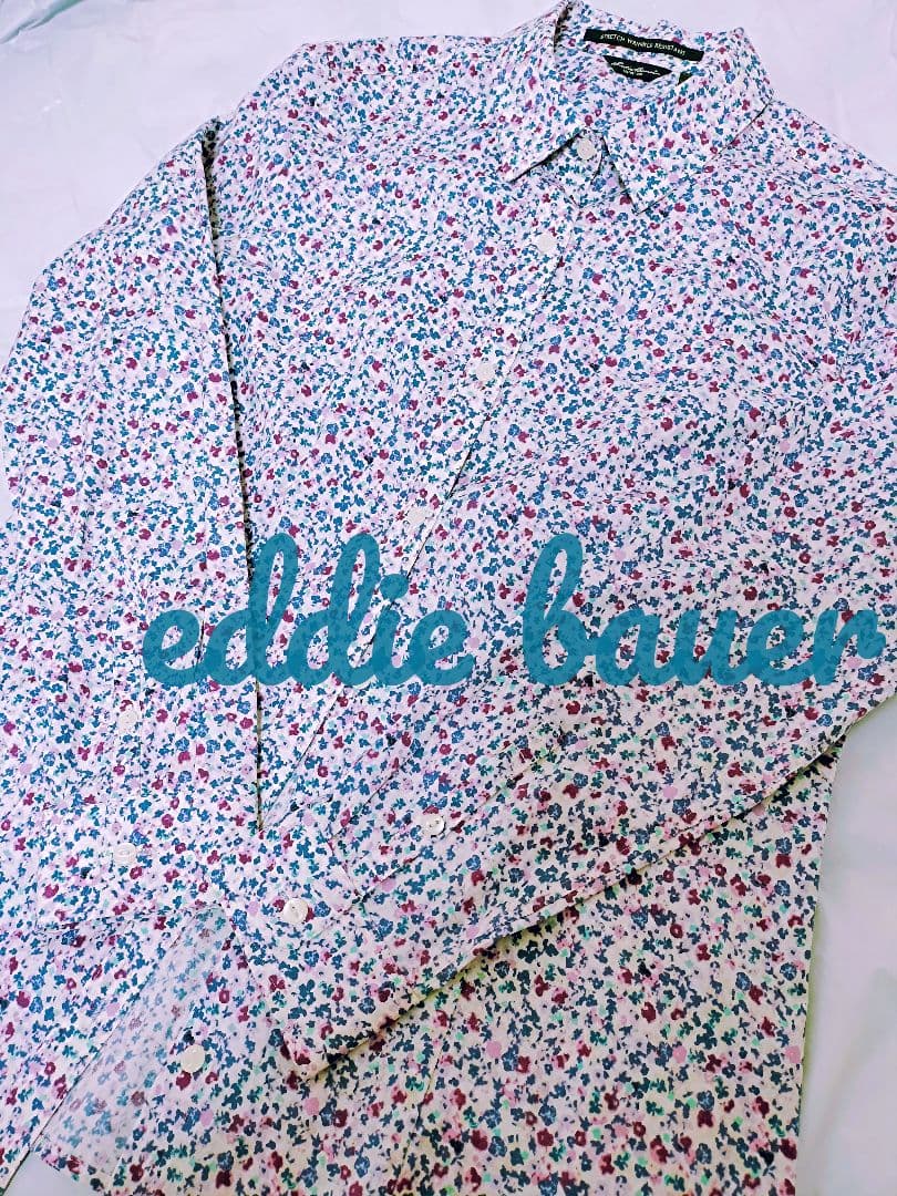 エディバウアー　花柄ブラウス　ストレッチ性　ラズベリー