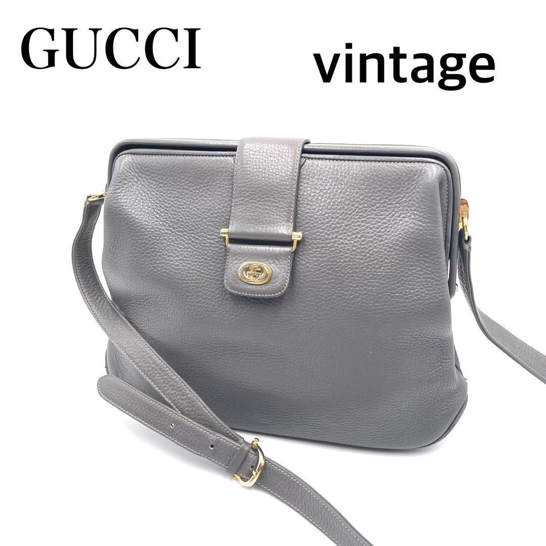【希少】GUCCI オールドグッチ GGショルダーバッグ レザー グレー
