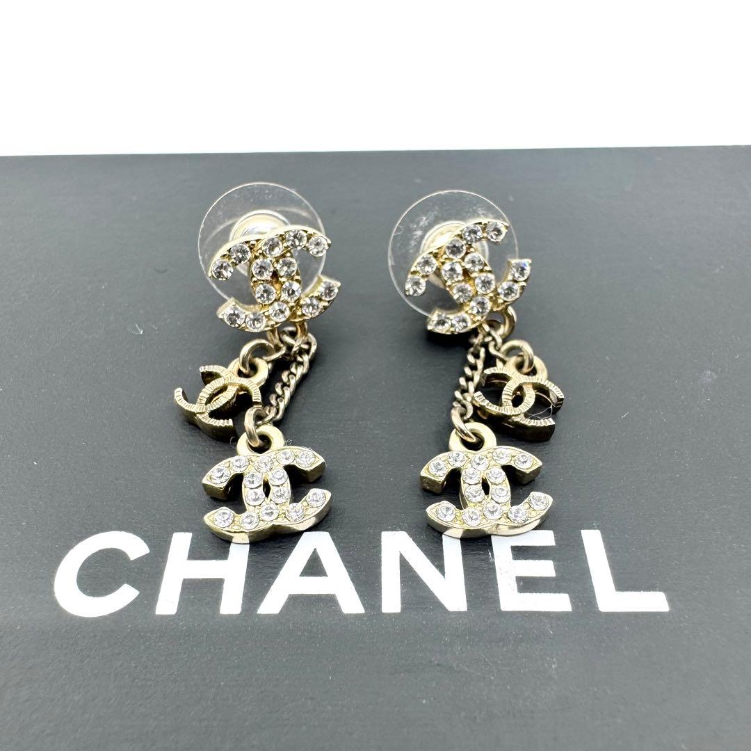 CHANEL シャネル ピアス ココマーク ラインストーン チェーン 希少