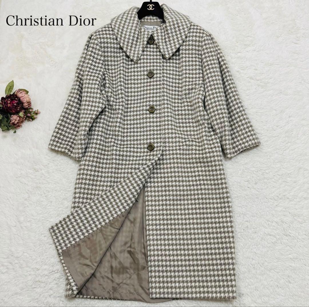 希少❤️クリスチャンディオール　ディオール　ロングコート　千鳥柄　アンゴラ100%