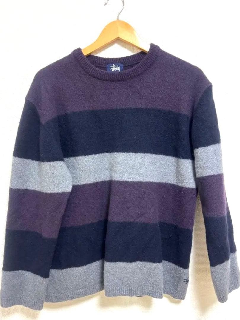 90s Old Stussy ボーダー ウールニット セーター 紺タグ