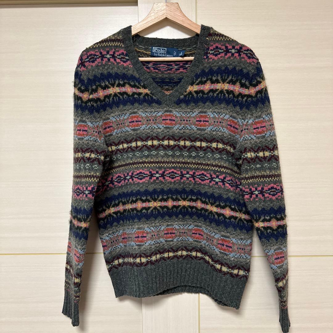 ラルフローレン フェアアイル柄 Vネック ニットセーターMサイズ