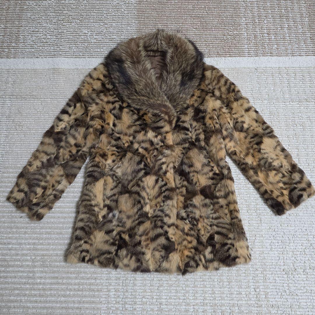 イエローブラウン系 キャットファー ジャケットコート