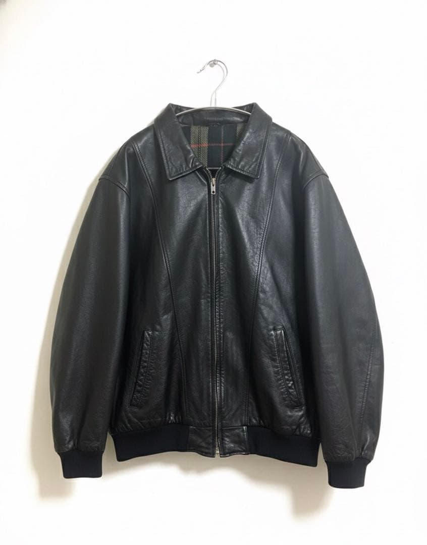 レザーヴィンテージボンバージャケット 牛革 Lサイズ　裏地総柄