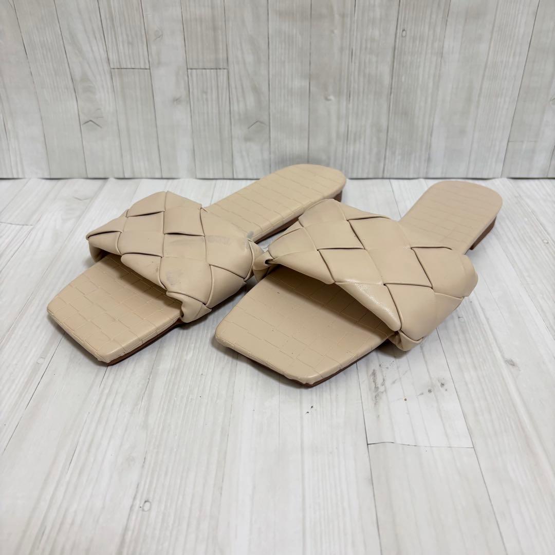 フラットサンダル ベージュ レディース 24 編み込みデザイン