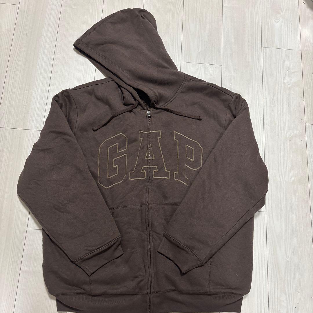GAP フロントジップパーカー XL ブラウン