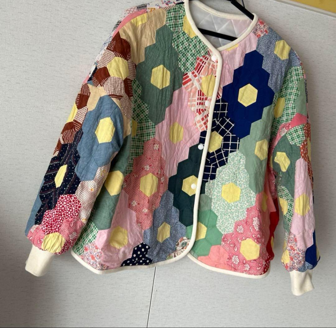 ヴィンテージ パッチワークキルト ダブルウエディングリング ジャケット