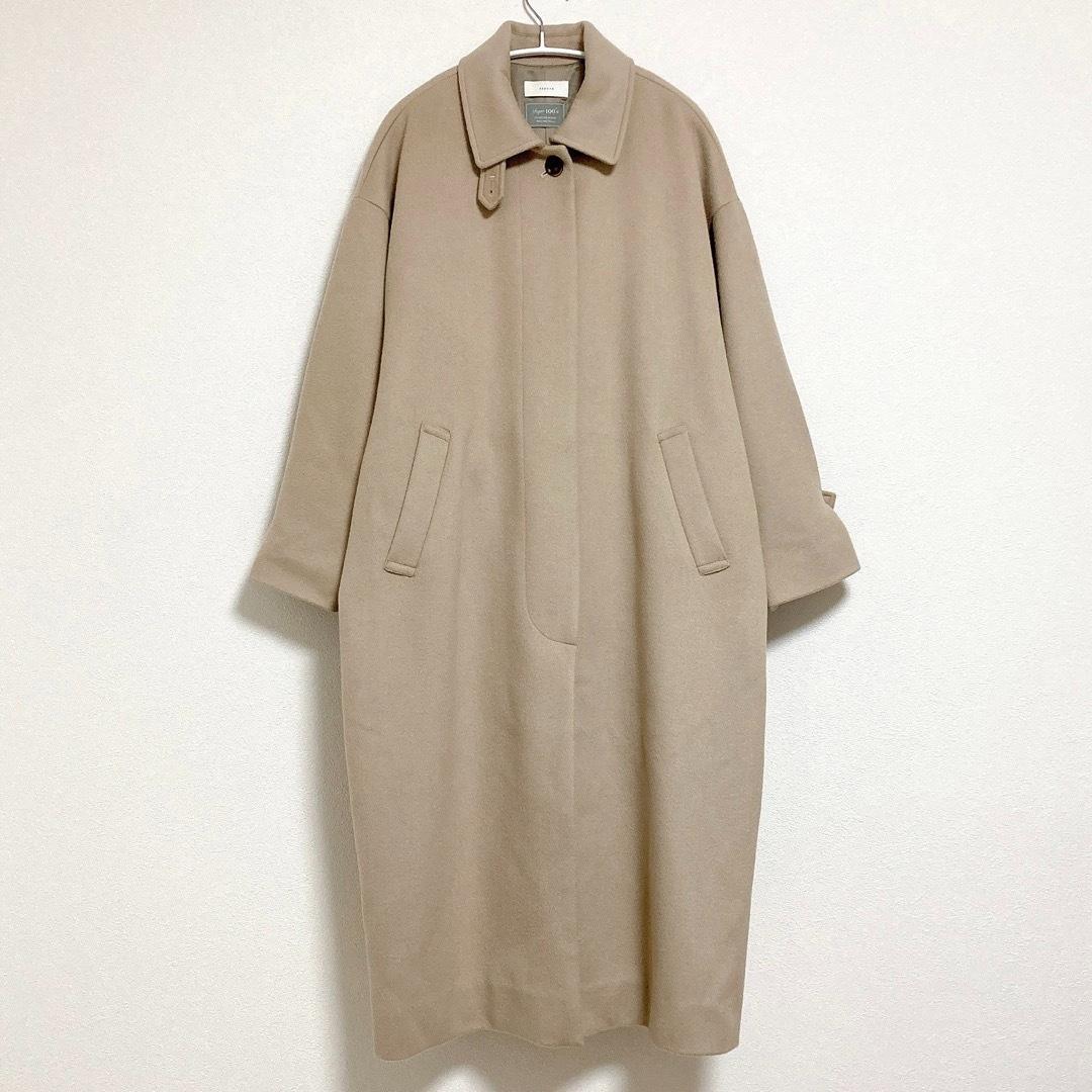 かぐれ　ウールバルマカンコート　スーパー100　ベージュ　F　ワイド　ロング丈
