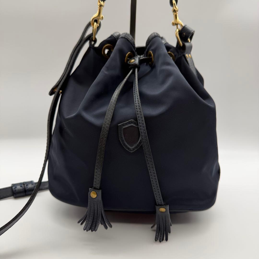 極美品　フェリージ　ショルダーバッグ　2way 巾着　ナイロン　ネイビー