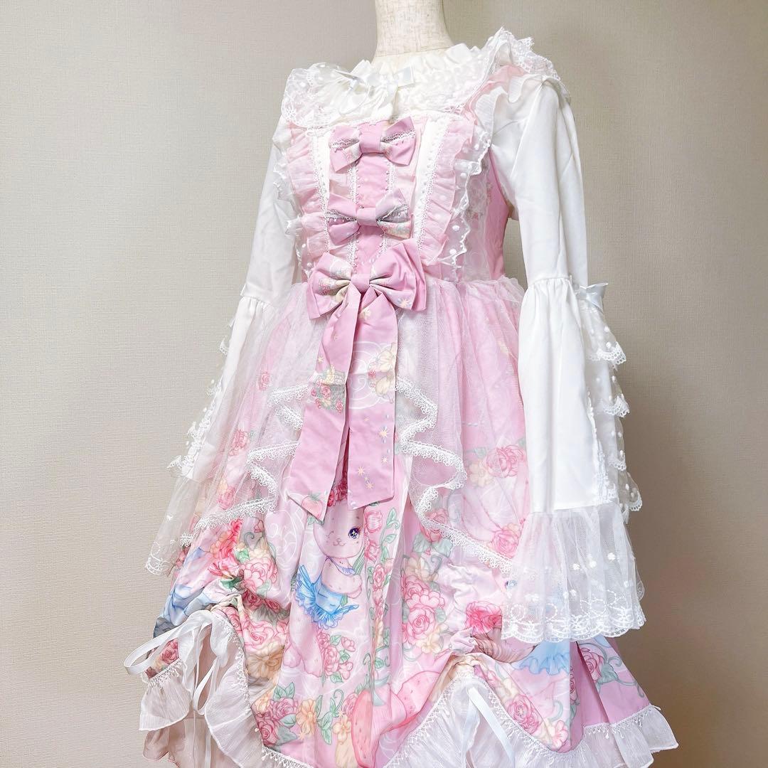 ロリータ ピンク ジャンスカ ドレス 甘ロリ うさぎ レース 苺 シュガーガール