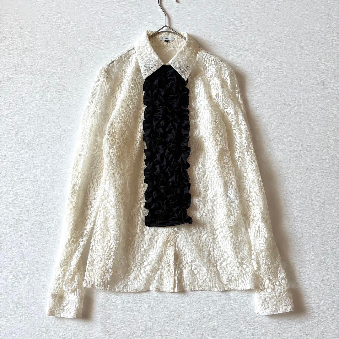 Sov. ソブ　2022　総レースブラウス　シャツ　フロントフリル　2way