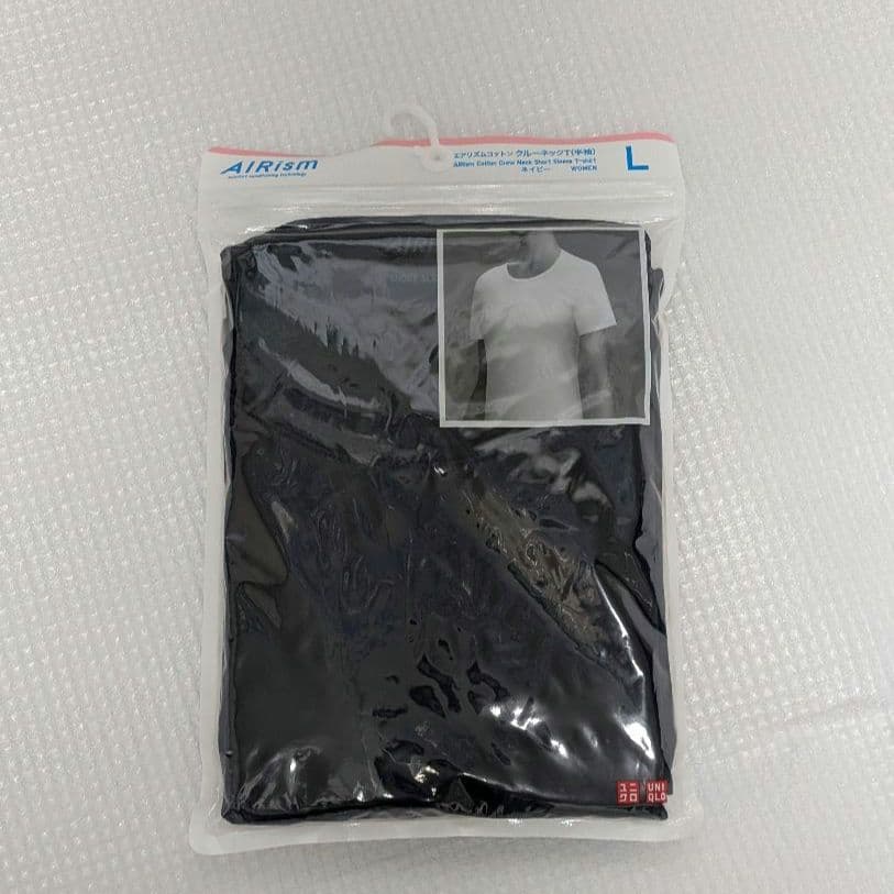ユニクロ エアリズムコットン クルーネックT ネイビー L
