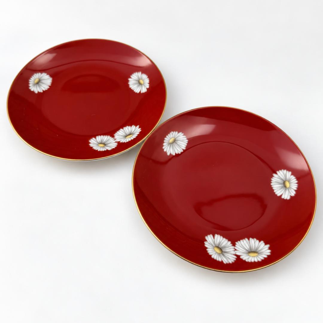 Noritake ノリタケ 赤 花柄 金彩 プレート 15.2cm 2枚 日本製