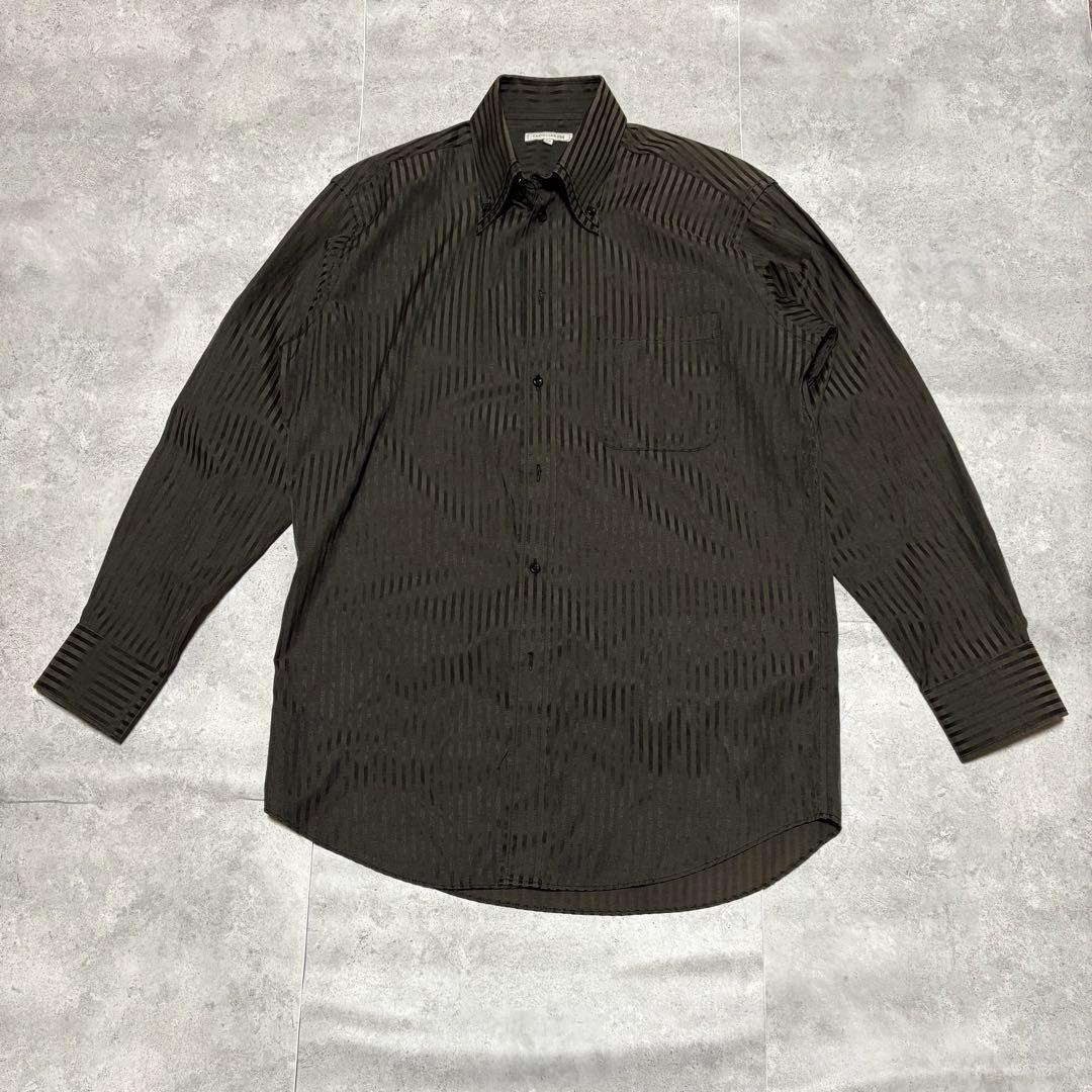 ブラック ストライプシャツ 黒 長袖 シャドーストライプ 古着 Y2K