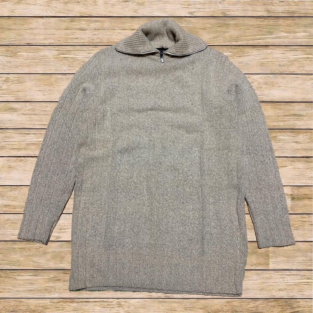 ベージュ ハーフジップ ニット セーター ハイネック リブ 古着 Y2K
