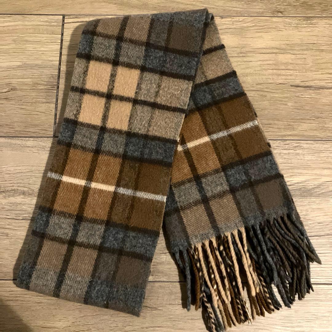 クリスチャン・ディオール　フリンジ付チェックマフラー　スコットランド製　最終値下