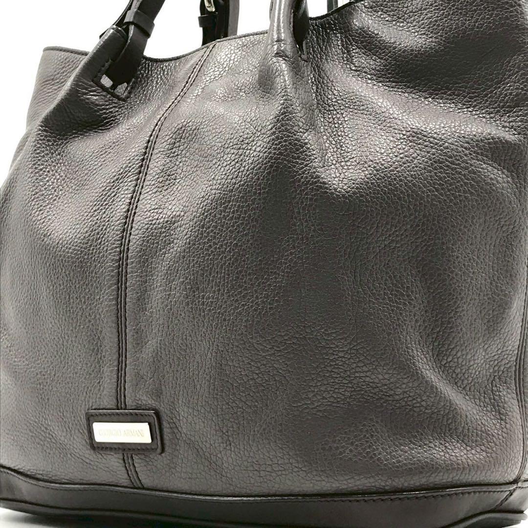 美品/定価25万●ジョルジオアルマーニ トートバッグ ロゴプレート レザー