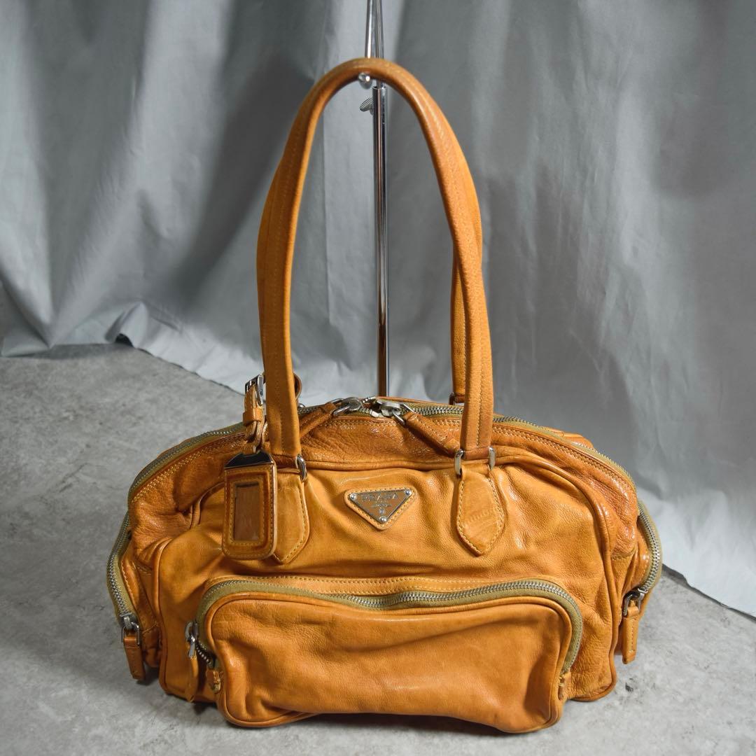 archive PRADA レザーショルダーバッグ ウォッシュド加工 y2k