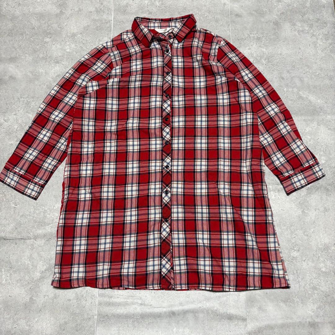 チェックシャツ 長袖 レッド 赤 チェック柄 古着 カジュアル Y2K