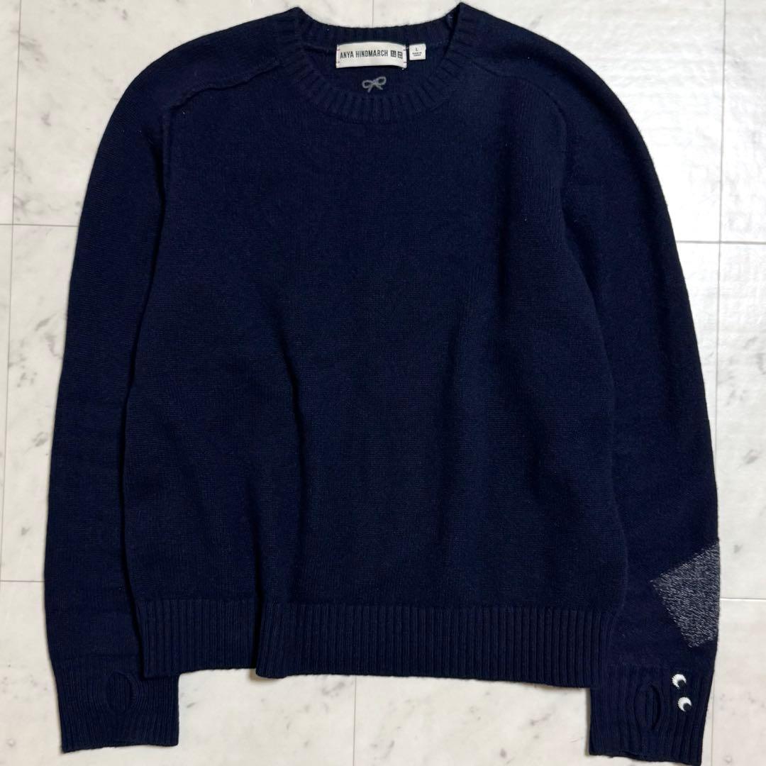 ユニクロ×アニヤハインドマーチ カシミヤクルーネックセーター ネイビー L