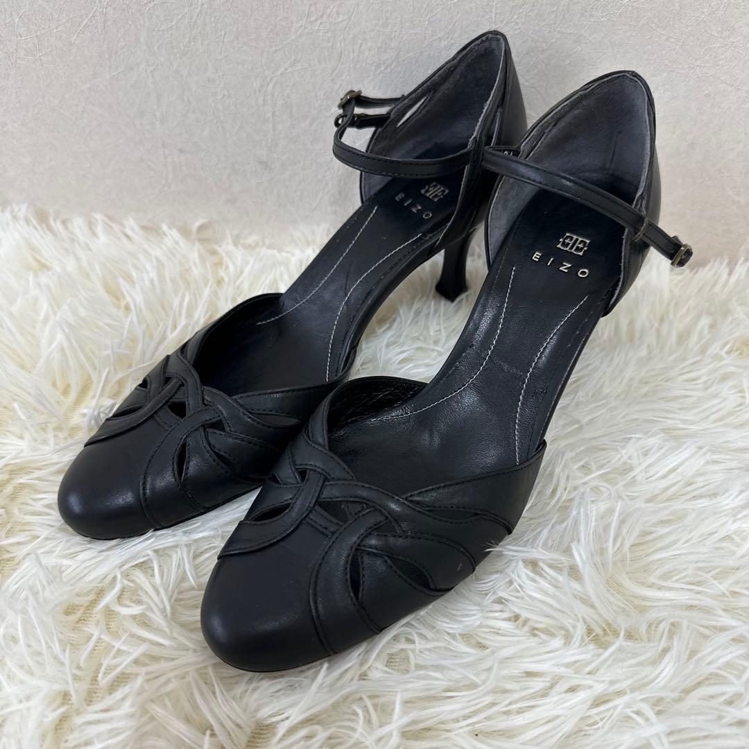 エイゾー レザーパンプス 本革 ストラップ