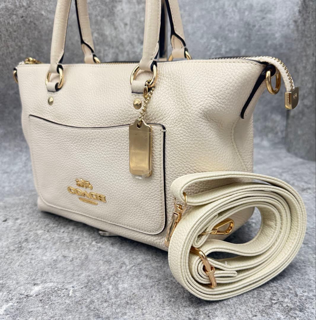 コーチ F31466 レザートート 2Way 　アイボリー　ゴールド金具