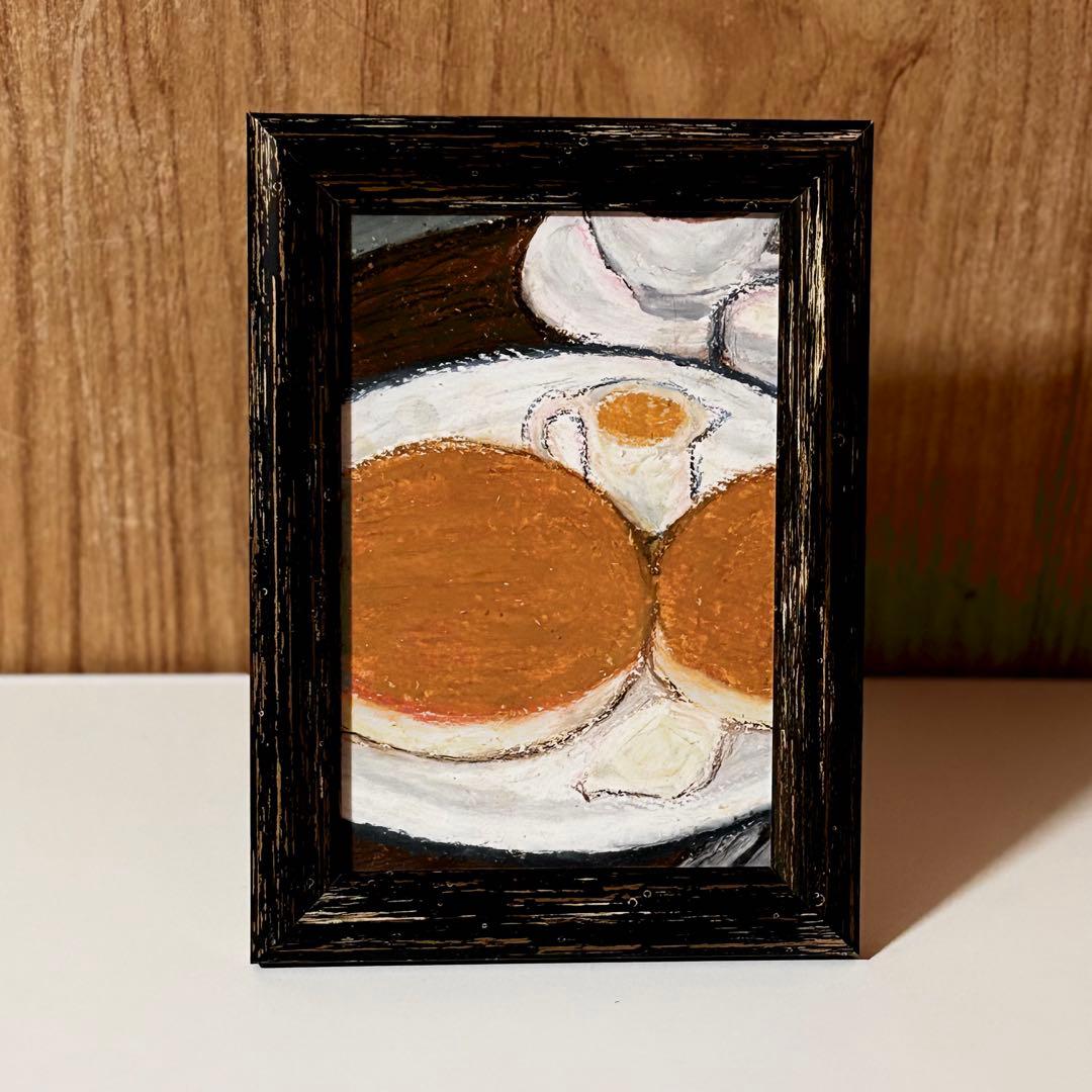 手描き ホットケーキ 原画 クレパス画 絵画 一点物 アート 額縁付き