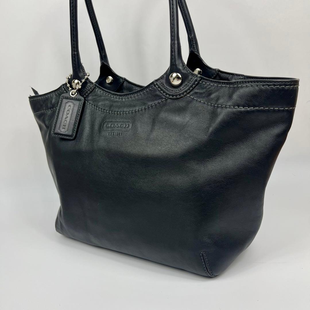美品 コーチ トートバッグ レザー ブラック 自立ハンドル A4収納可14383