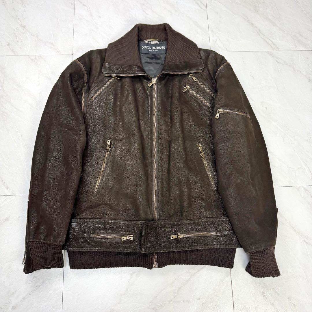 DOLCE & GABBANA 多重ジップ ゴートスキン レザージャケット 44