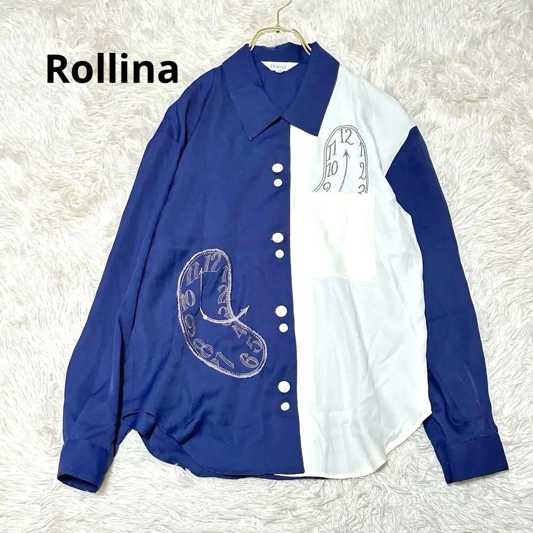 ロリーナ 長袖シャツ 時計刺繍 バイカラー クレイジーパターン ヴィンテージ