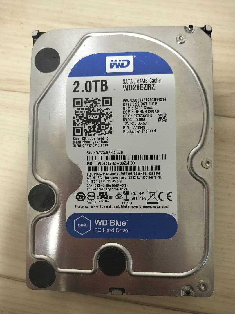 WD Blue 2TB HDD　内蔵型ハードディスクドライブ