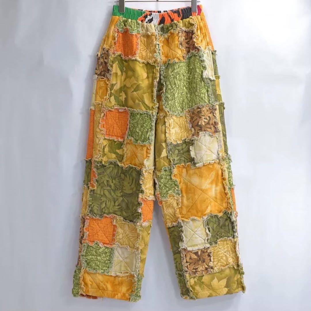リメイク パッチワーク キルト ルーズシルエットパンツ ボタニカルパターン