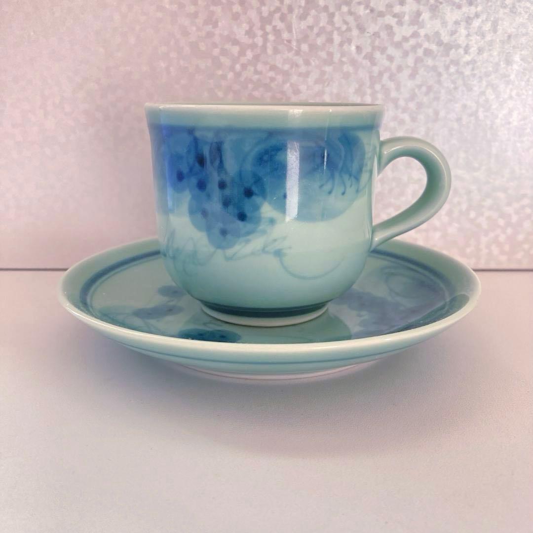 伊万里焼 青緑色 ぶどう 葡萄 陶器 デミタス カップ ソーサー 1客