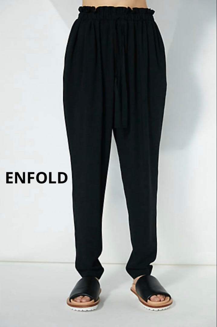 美品 エンフォルド PEライトジョーゼット フロントギャザー パンツ ブラック