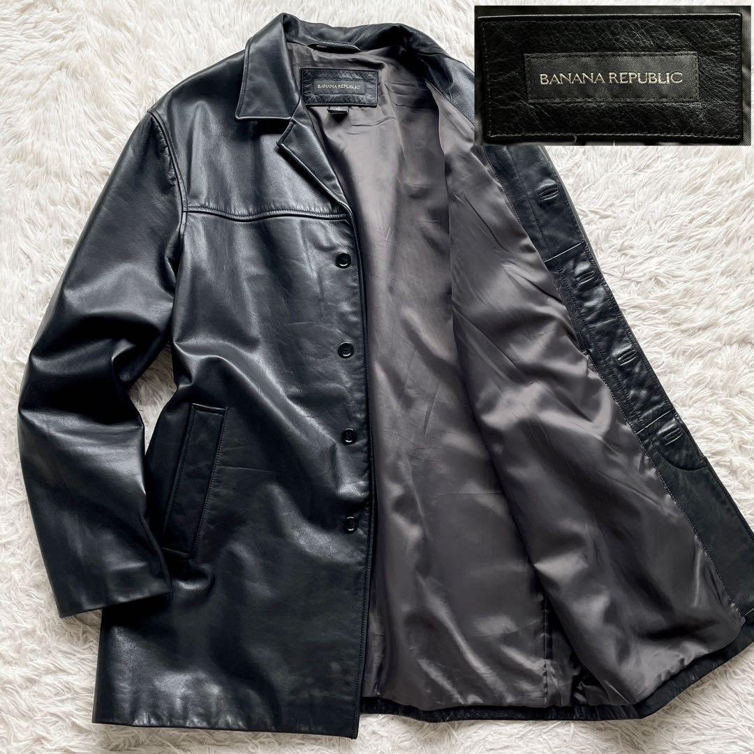 希少 90's Lサイズ バナナリパブリック レザーカーコート レザータグ 黒