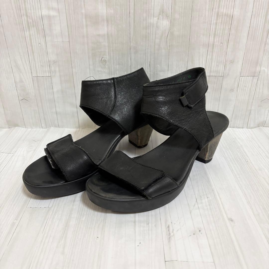 サンダル レザー オープントゥ ブラック レディース 23.5