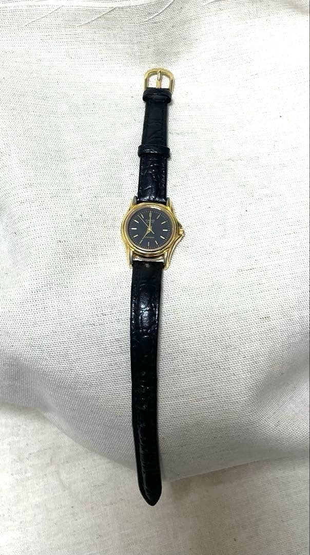 カシオ 黒レザー ゴールドケース クォーツ腕時計