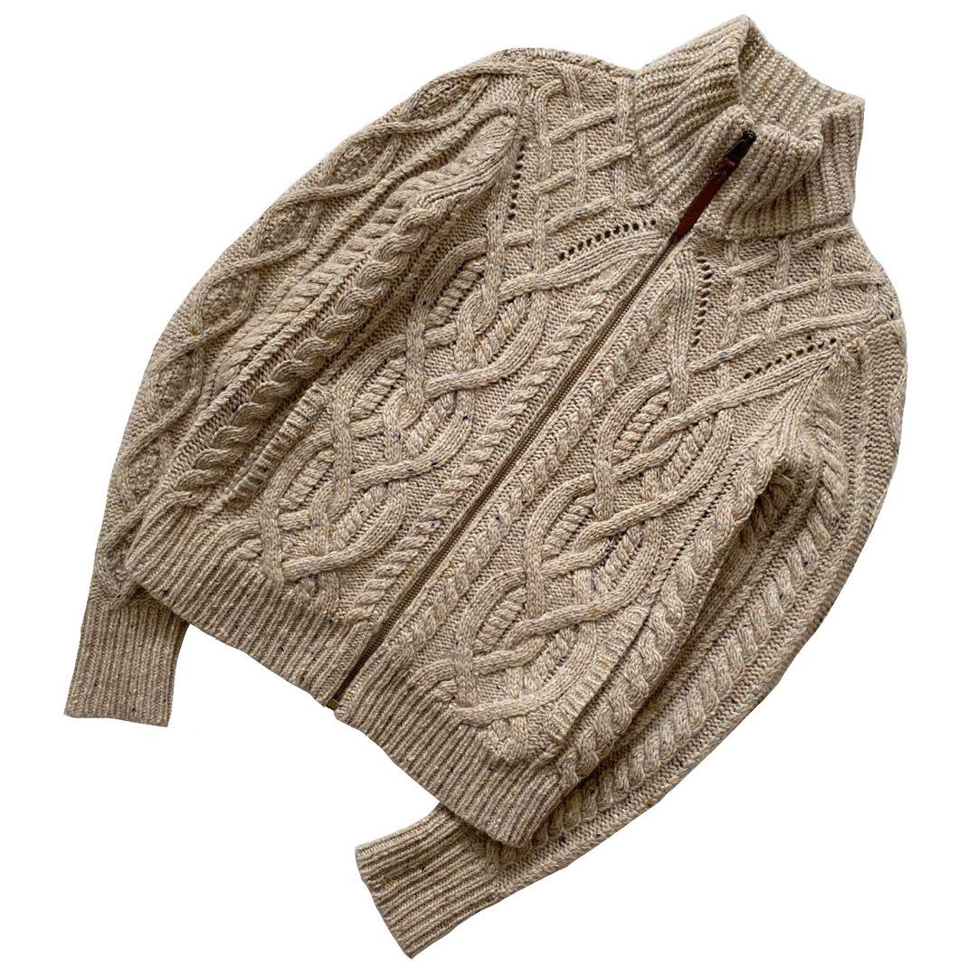 美品 ラルフローレン ジップアップ ケーブルニット メリノウール XS