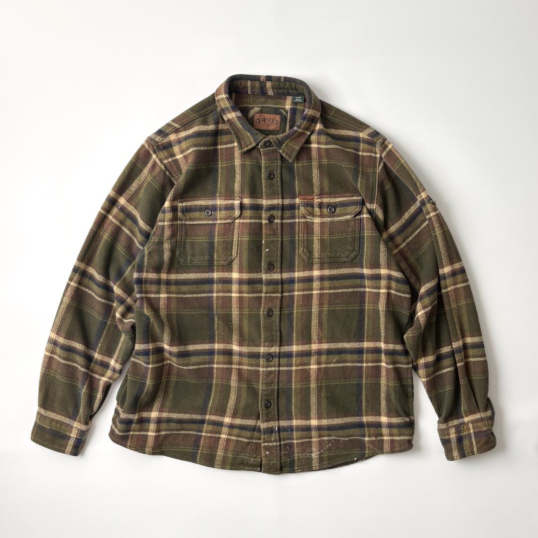ORVIS ネルシャツ ヘビネル XL グリーン オンブレチェック ペンキ