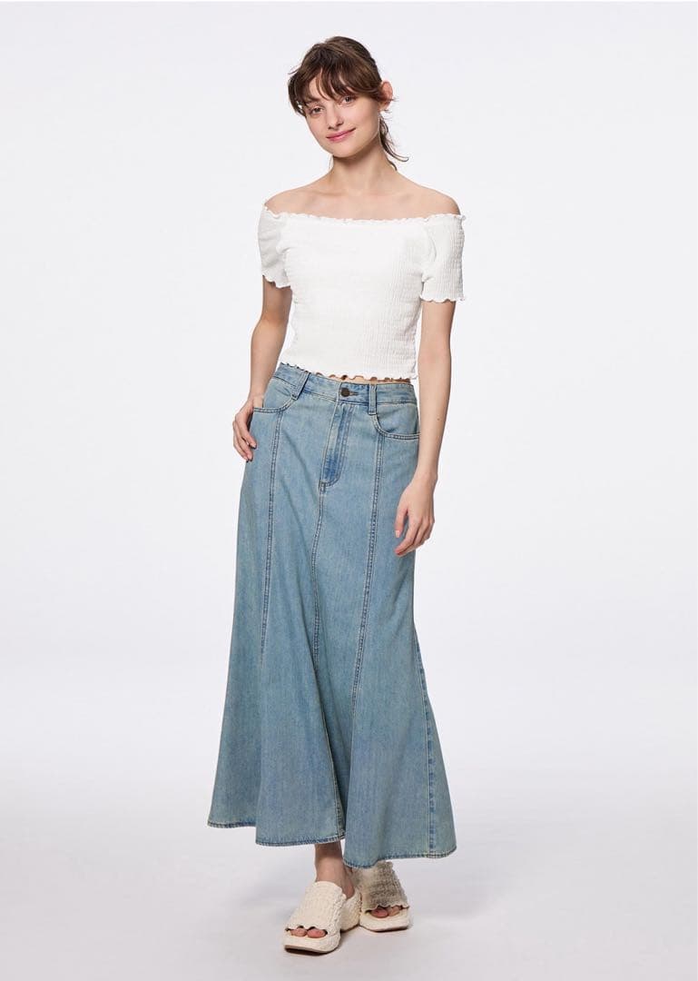 【GU】ライトデニムフレアマキシスカート　M