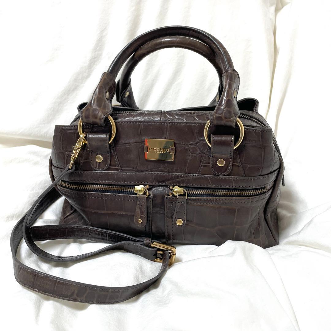 ■美品■MODALU LONDON クロコ型押し 2way 本革ショルダーバッグ