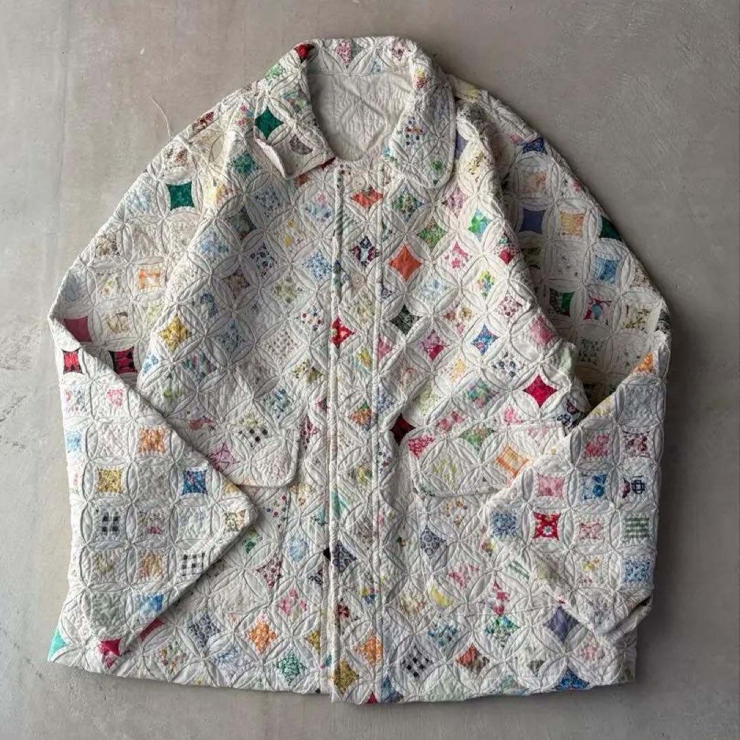 キルトジャケット　ボアジャケット　アウター羽織り　パッチワークメンズキルティング