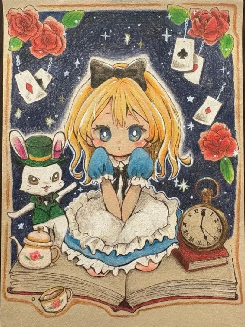 ペ*ー様 【アナログイラスト】不思議の国のアリス風＊色鉛筆画＊原画