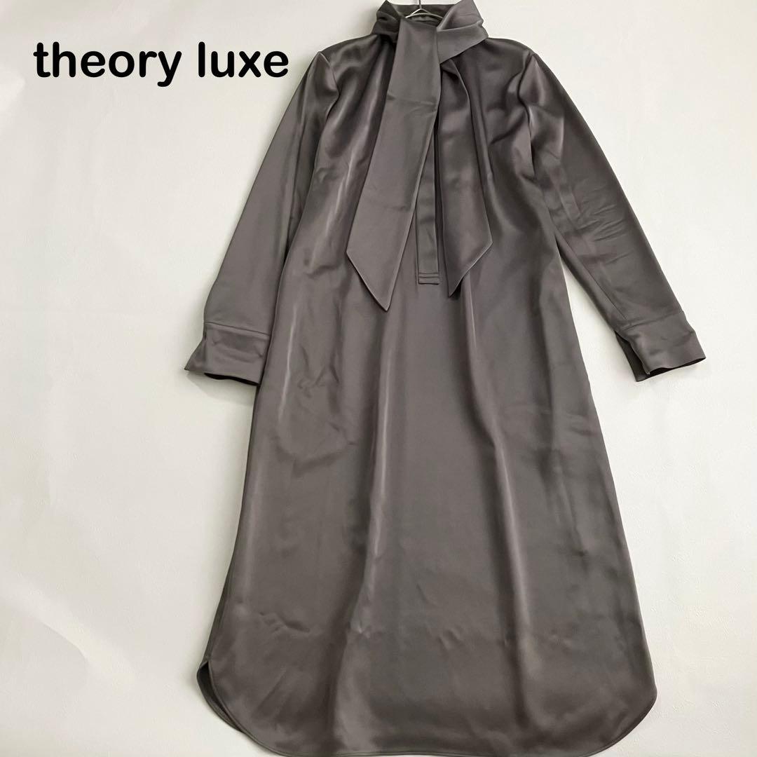 theory luxe サテンシャツワンピース　ボウタイ　比翼ボタン　38